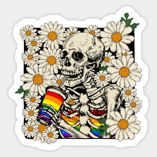 Skeleton Drink LGBTQ+ Coffee In The Daisy Garden Sticker